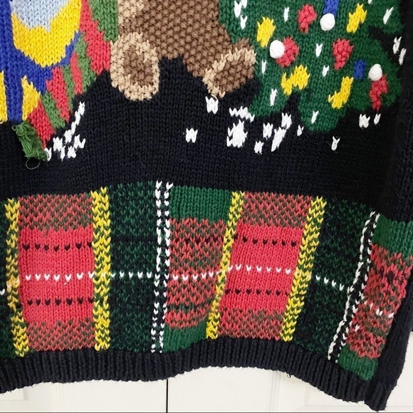 Vintage Ugly Christmas Tree Bear Bobble Hand Knit Sweater - Picture 8 of 11